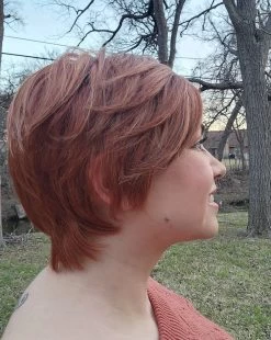 Billie Wig By Envy | Human Hair/Synthetic Blend -Do it with Wig shop. BilliebyEnvyLighterRed3Side