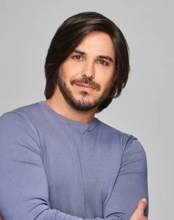 Sharp Men's Wig By HIM | Mono Top | Human Hair Blend -Do it with Wig shop. HIM Sharp Model2 OutoftheBox Front2