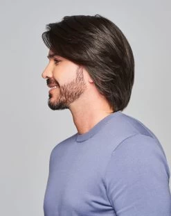 Sharp Men's Wig By HIM | Mono Top | Human Hair Blend -Do it with Wig shop. HIM Sharp Model2 OutoftheBox Side1