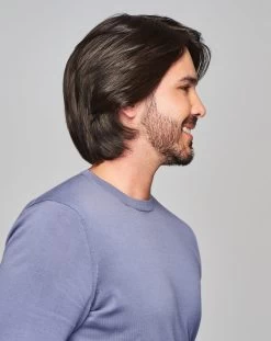 Sharp Men's Wig By HIM | Mono Top | Human Hair Blend -Do it with Wig shop. HIM Sharp Model2 OutoftheBox Side2