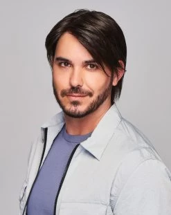 Sharp Men's Wig By HIM | Mono Top | Human Hair Blend -Do it with Wig shop. HIM Sharp Model2 Styled Front2