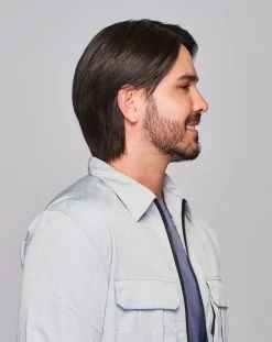 Sharp Men's Wig By HIM | Mono Top | Human Hair Blend -Do it with Wig shop. HIM Sharp Model2 Styled Side2